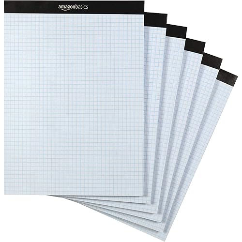 Amazon Basics Quad Ruled Graph Paper Pad, 600 Count, 6 pack of 100 Sheets, White, Letter Size 8.5 x 11-Inch
