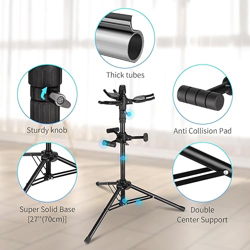 Miniatura 10 de GUITTO - Soporte universal portátil ajustable plegable para guitarra colgante de altura extendida trípode para guitarra acústica, clásica,