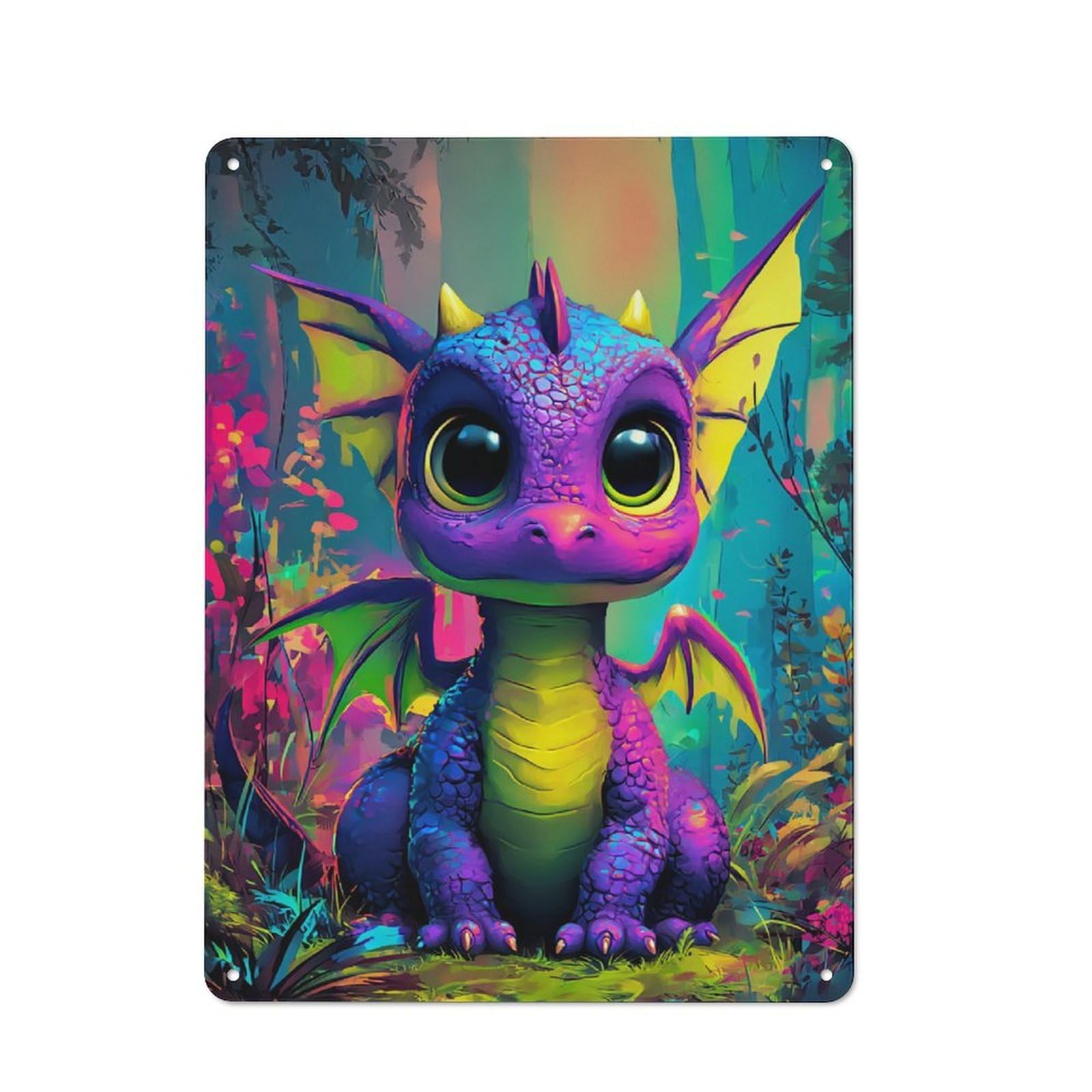 Junmoney Colorful Fantasy Dragon In Forest -2 Office Metal Sign With Design 40X30cm, Classic Study Room Decor For Office, Study, Studio Or Hallway