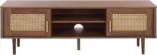 SAFAVIEH Ders TV Stand for up to 60" Flatscreen – Walnut, 2 Door Sideboard with Open Shelves and Interior Storage, Entertainment Media Console (MED3114A)