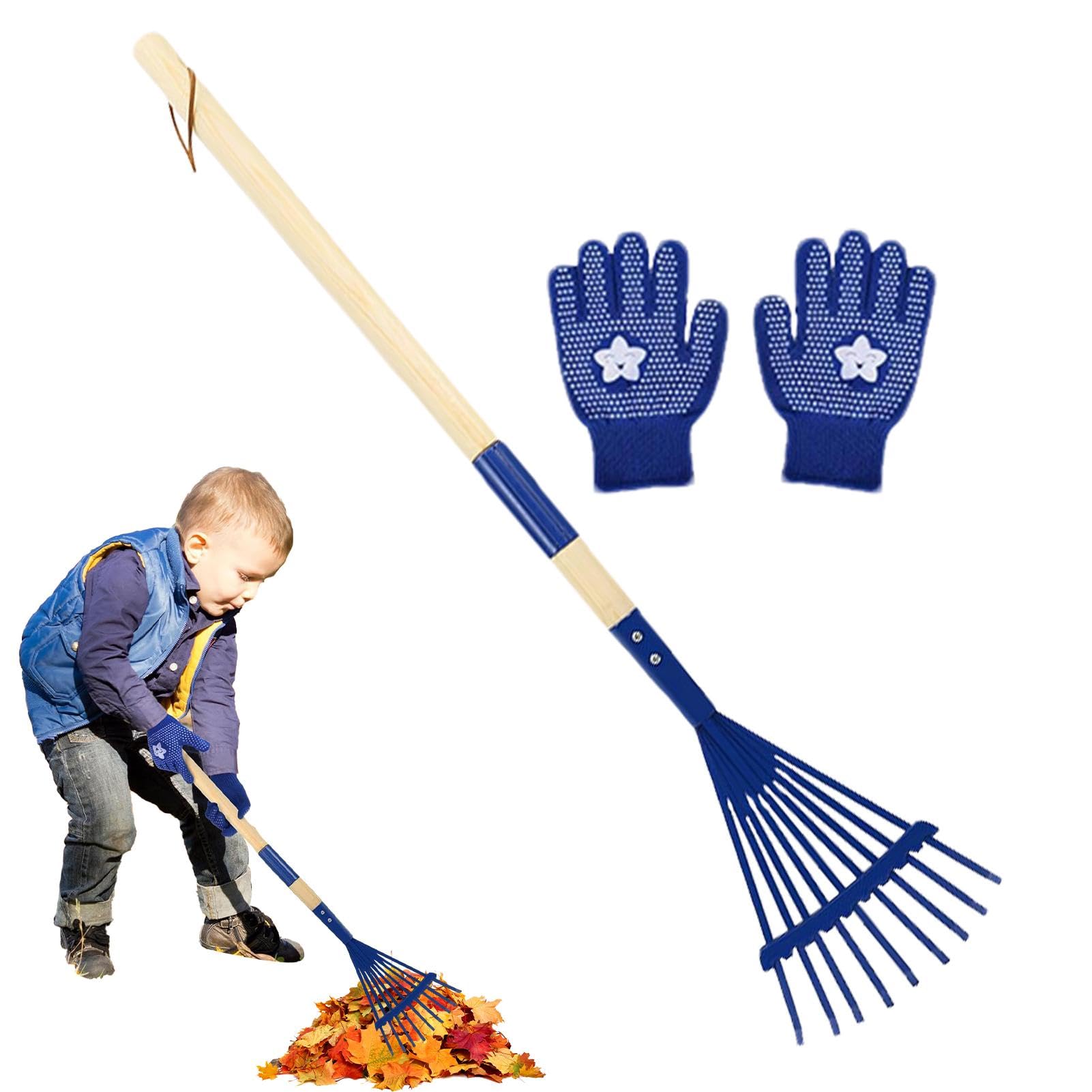 Wooden Handle Rake for Kids - Wooden Handle Garden Leaves Rake,Kid-Friendly Design Gardening Tools for Gardening Work, Camping, Outdoor Exploration