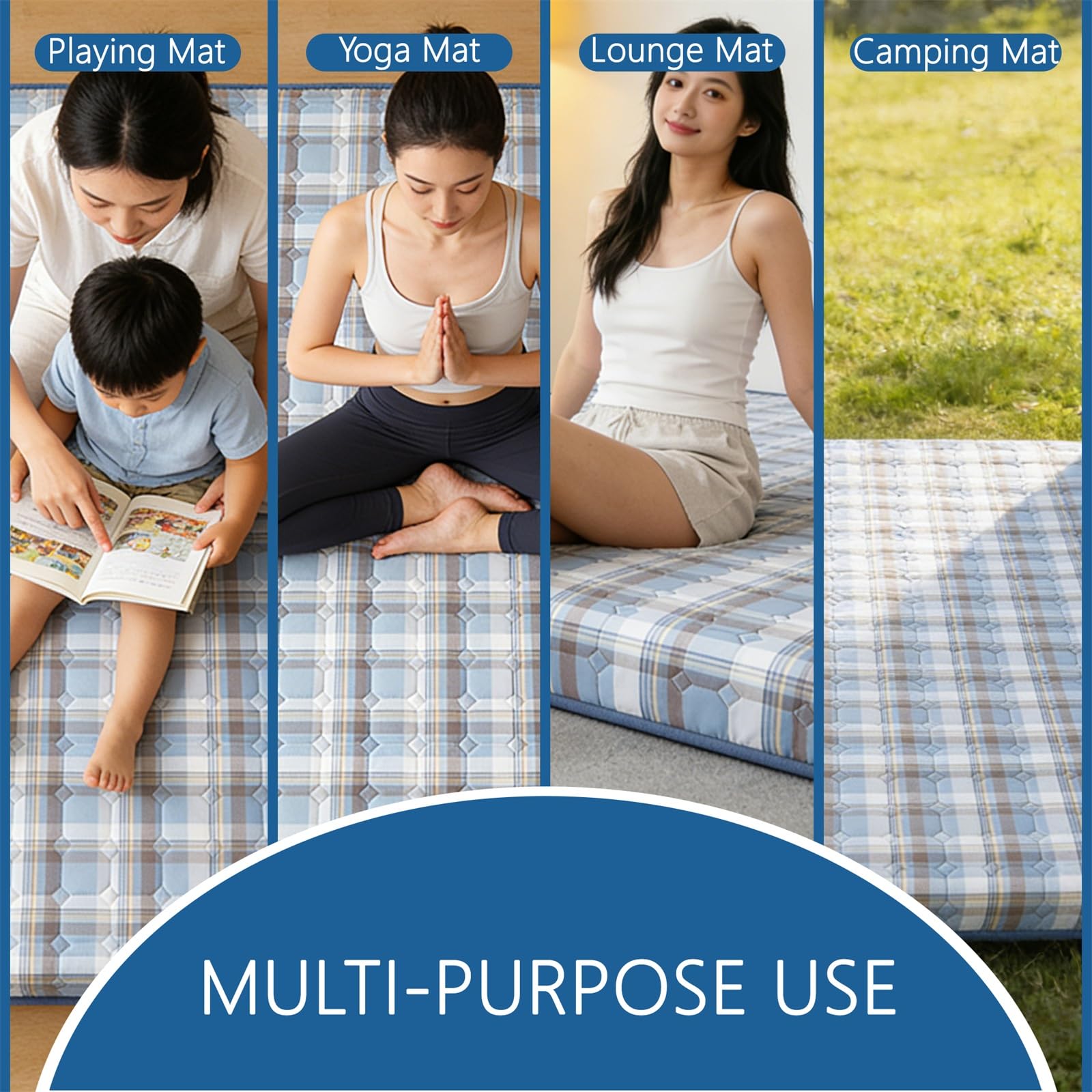 Colchón japonés de suelo, futón portátil plegable para dormitorio, habitación, fiestas de pijamas, tapete tatami enrollable, ideal para dormir solo y espacios pequeños