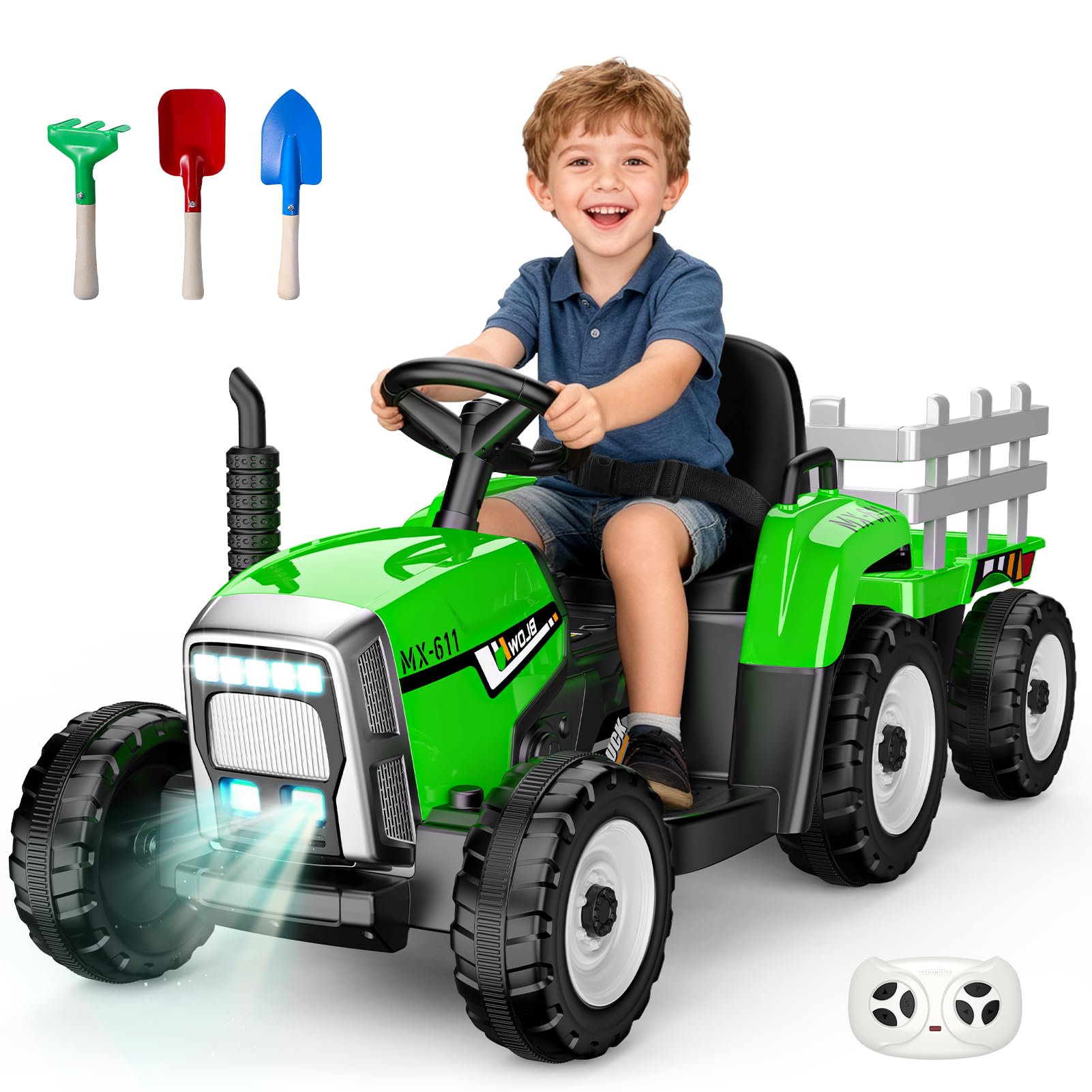 Spielzeug ab 3-7 Jahre: Elektrotraktor mit abnehmbarem Anhänger - Fernsteuerbares Traktor Spielzeug für Kinder von 3-7 Jahren, 12V Kinder-Elektrofahrzeug Rutschauto Geschenk für Kinder ab 3 Jahren