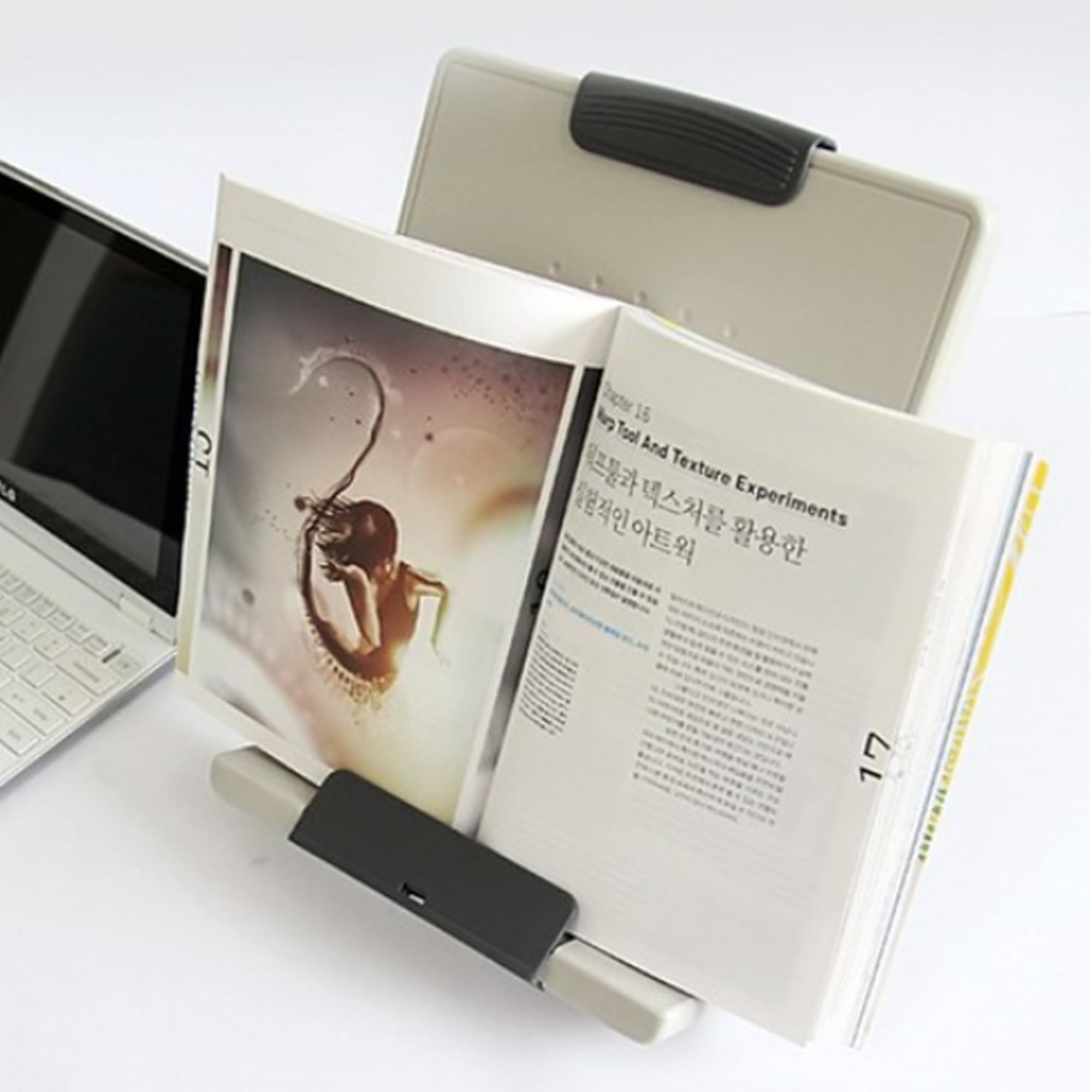 Book Stand for Reading, Adjustable Book Stand, Desktop Document Holder with Elastic Clips