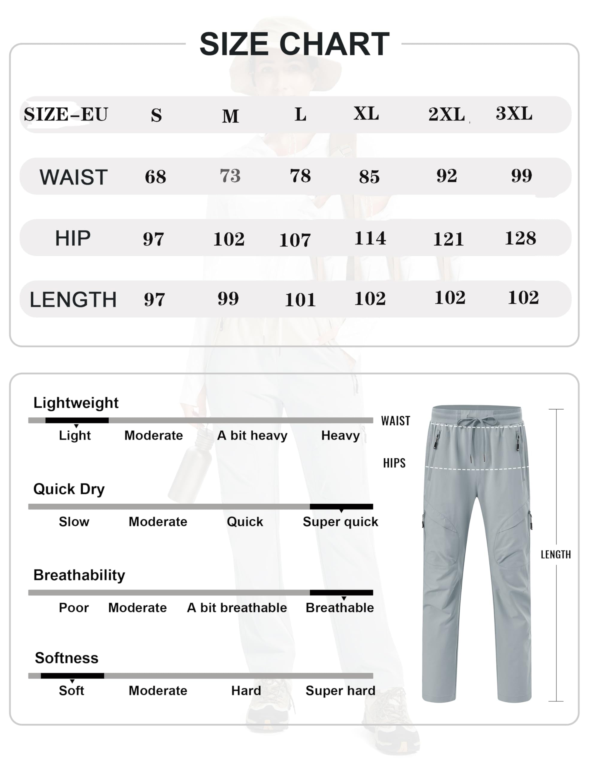 AIRIKE Pantalon Cargo Femme Pantalon Randonnée Séchage Rapide Trekking Pantalon Léger Taille Elastique Pants Imperméable Extérieur été avec Poche Zippée
