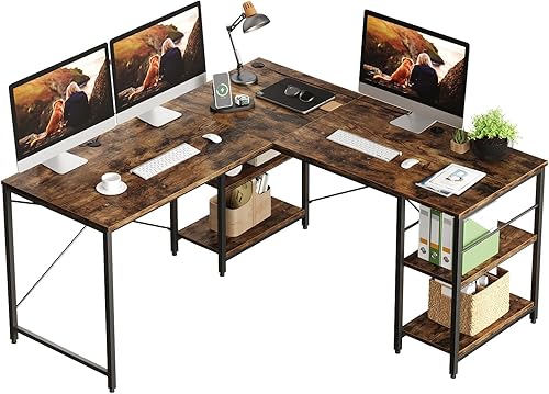 Miniatura 60 de Bestier Escritorio en forma de L con estantes, escritorio esquinero reversible de 86.6 pulgadas o mesa larga para 2 personas para oficina en casa,