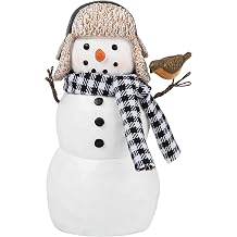 Black & White Plaid Scarf Snowman Chickadee Small Christmas Figurine