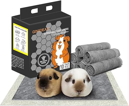 Guinea Pig Bedding, Disposable Guinea Pig Cage Liners, Charcoal Odor Controlling Absorbent Waterproof Pee Pads for Rabbits, Hamster and Other Small Animals. 24x47for Midwest,10 Count