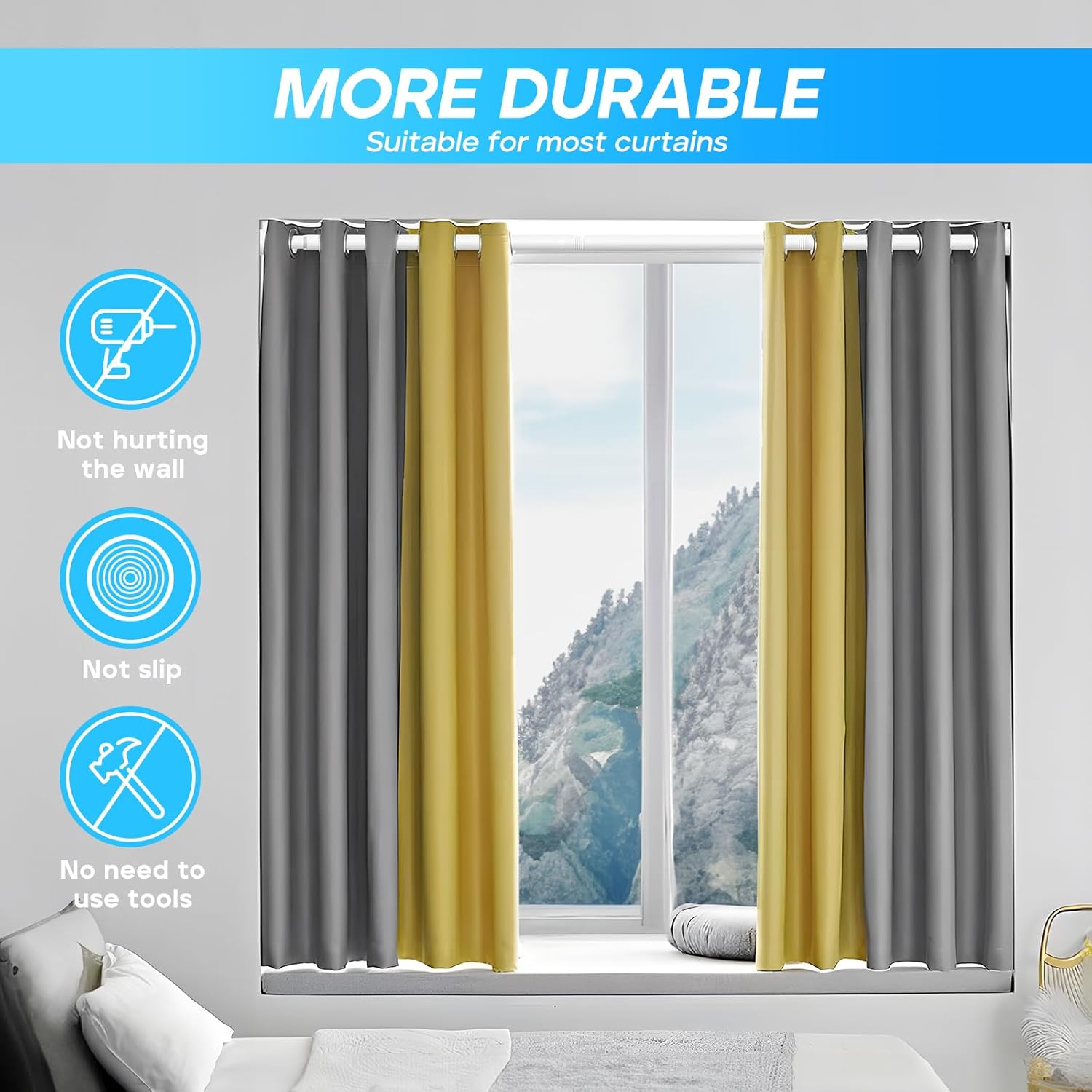 Tension Curtain Rod 28 to 48 Inch，7/8" Diameter White Tension Rod Adjustable Curtain Rod No Drilling Spring Tension Curtain Rod Small Shower Curtain Rod Tension Rod for Doorway，Closet，Bathroom