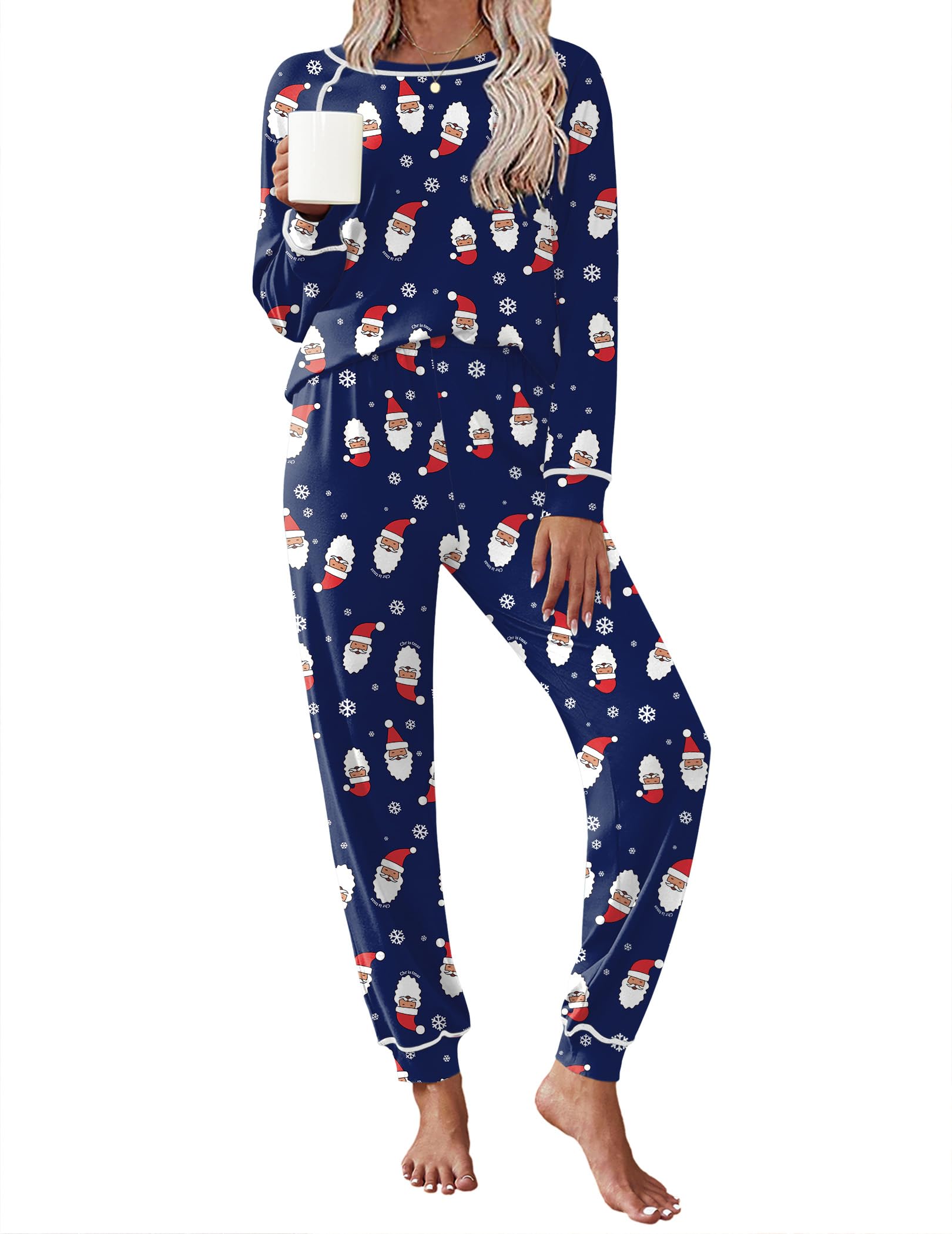 Ekouaer Pajamas Set for Women Soft Comfy Pjs Jogger Lounge Sets | Pullover Long Sleeve Sleepwear,Fall Jogger Loungewear,Gift for Mom,Wife,Friends