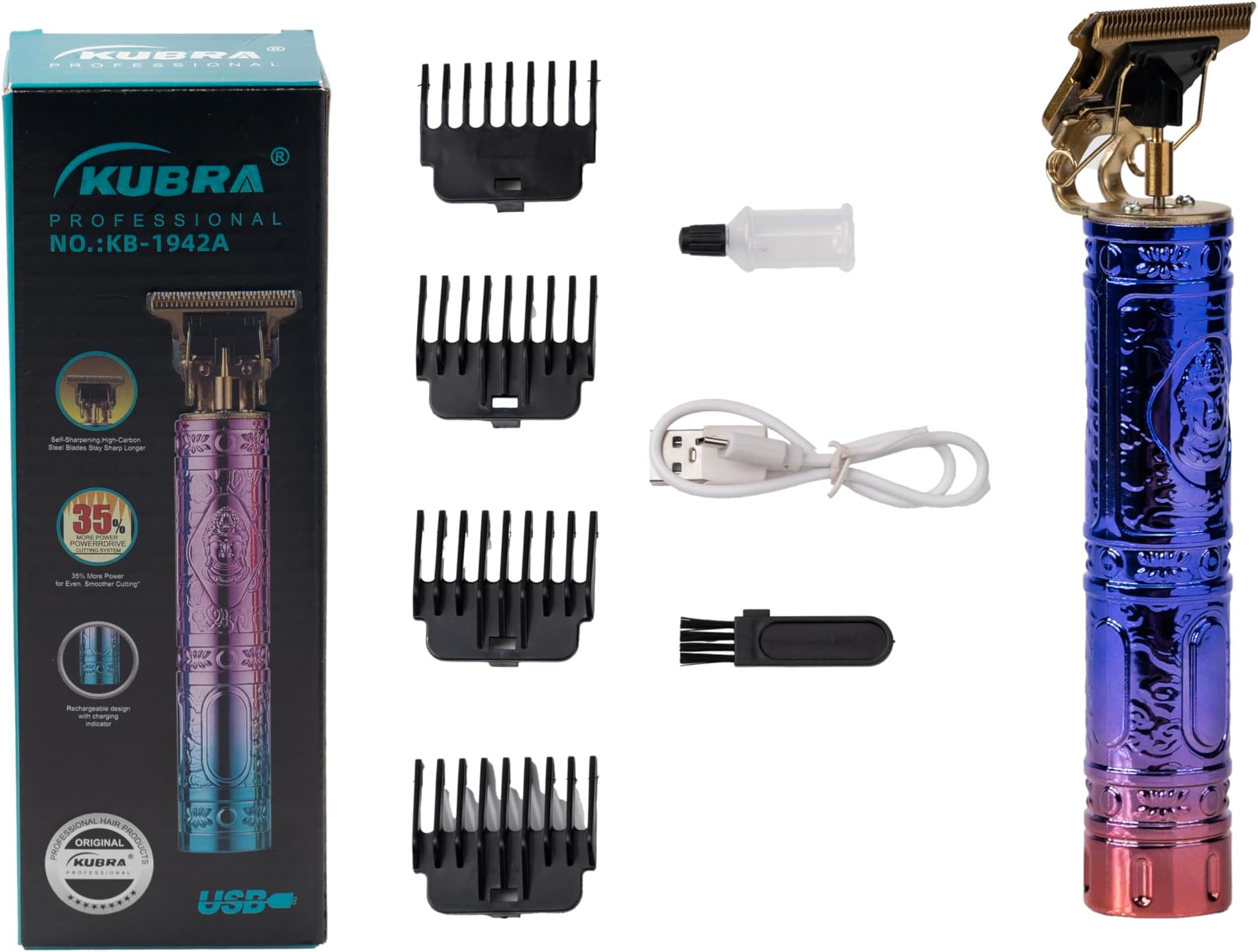 Kubra Kb - 1942A Professional Battery Powered Trimmer For Men - Multi | Beard & Body Trimmer | USB Fast Charging | Stainless Steel Self-Sharpening Blades