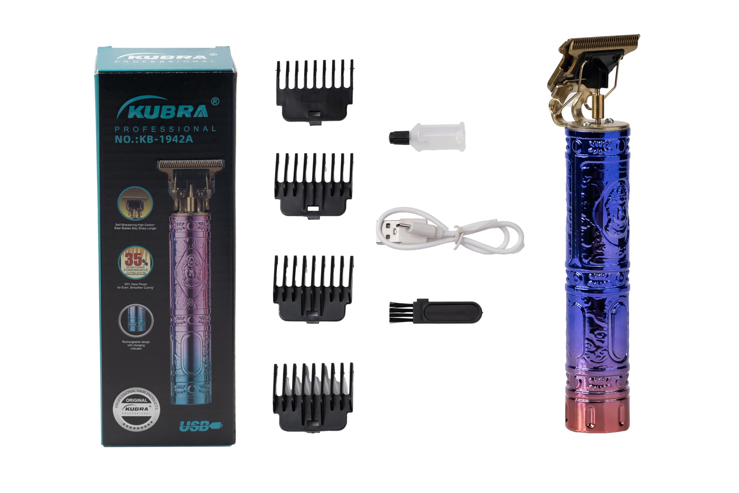 Kubra Kb - 1942A Professional Battery Powered Trimmer For Men - Multi | Beard & Body Trimmer | USB Fast Charging | Stainless Steel Self-Sharpening Blades