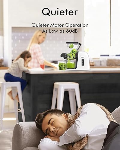 Miniatura 6 de SiFENE Máquina exprimidora de masticación lenta, boca doble de 3 pulgadas de ancho, función antiobstrucciones, pasto de trigo y extractor de jugo de