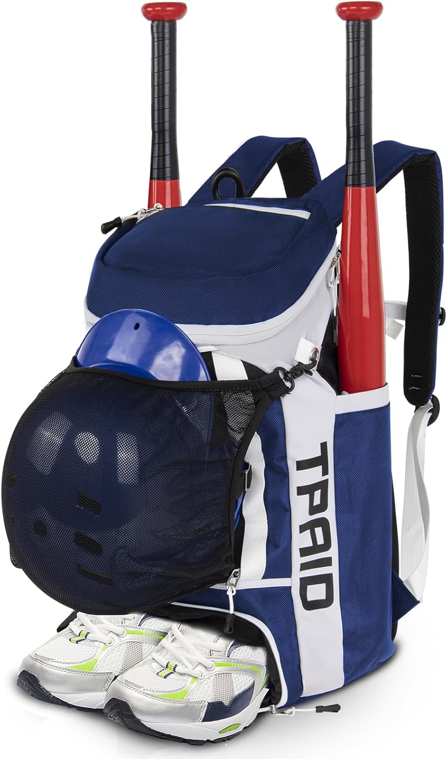 TPAID Baseball Backpack Large Capacity Softball Bag with Shoes Compartment and Fence Hook, Lightweight Baseball Equipment Bag Holds Bats, Helmets, Gloves, Hats, Clothes, Shoes