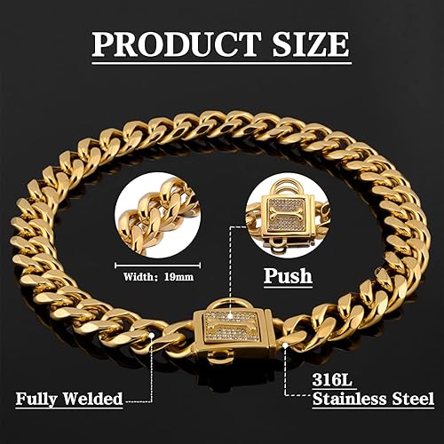 Miniatura 6 de Collar de cadena para perro de 0.748in, acero inoxidable con diamantes de imitación de lujo, a prueba de mordidas, collar de entrenamiento para