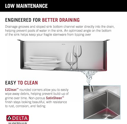 Miniatura 8 de DELTA - Lavaplatos Lorelai de acero inoxidable para estación de trabajo, con tarja individual con borde WorkFlow y kit de 6 accesorios para chef,