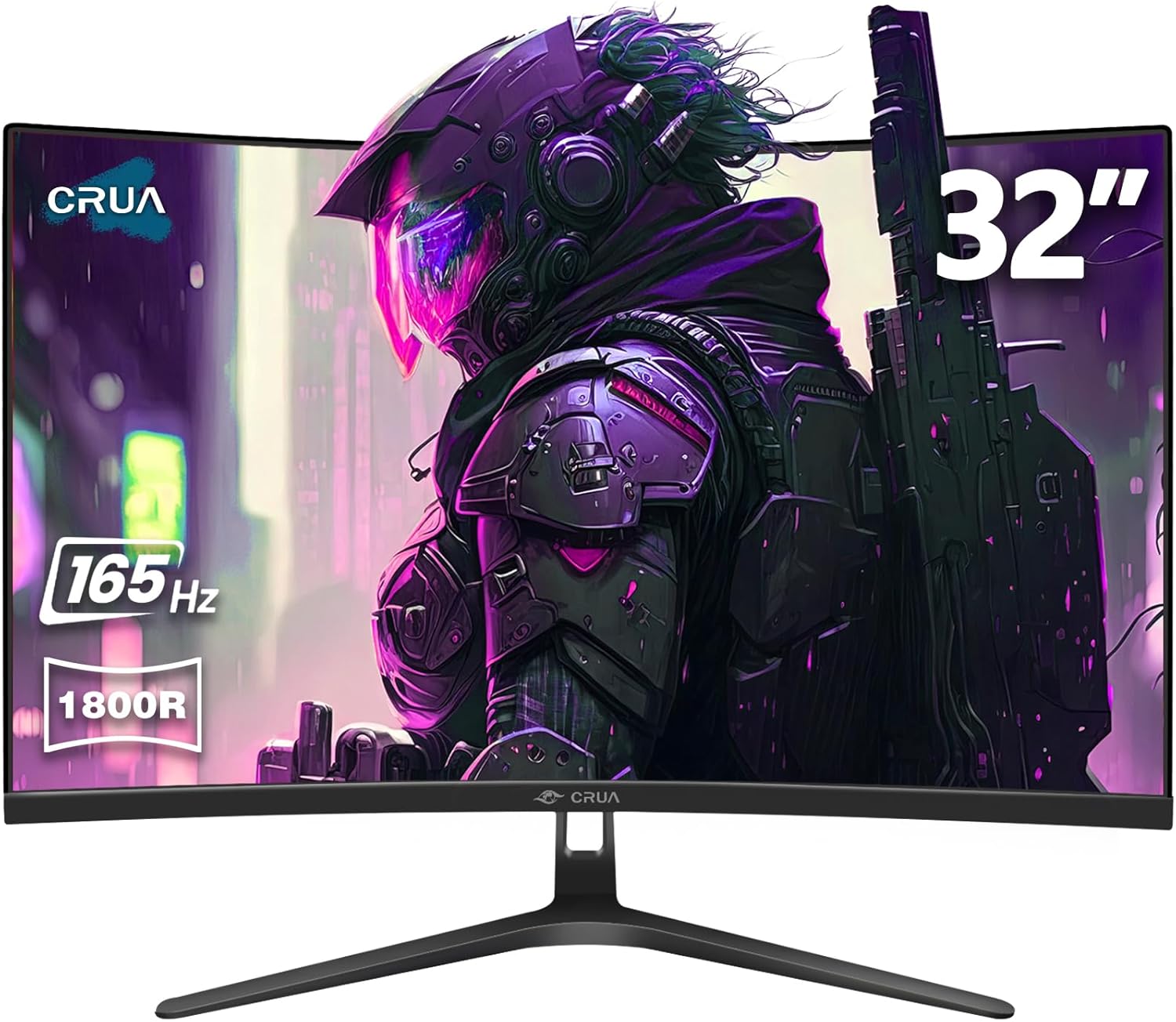 crua 32 inch curved gaming monitor 165hz,fhd 1080p 120% srgb computer monitors, va panel, 1800r, 1ms(gtg),support freesync and low motion blur, dp, hdmi,wall mountable/tilt adjustable-black 32inch fhd 165hz black