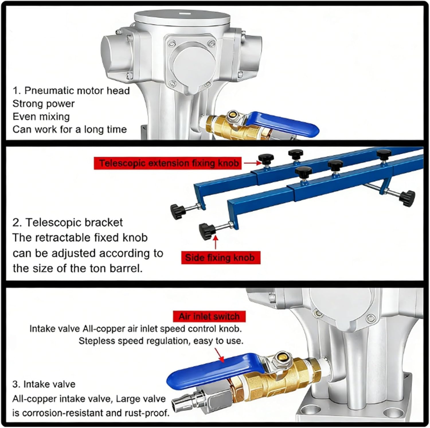 Pneumatic Agitator Clamp Mount Tank Barrel Drum Mixer,IBC Air Agitator Paint Mix Tool,Mixing Capacity 1000L,Liquid Paint Mixer(3cylinder)