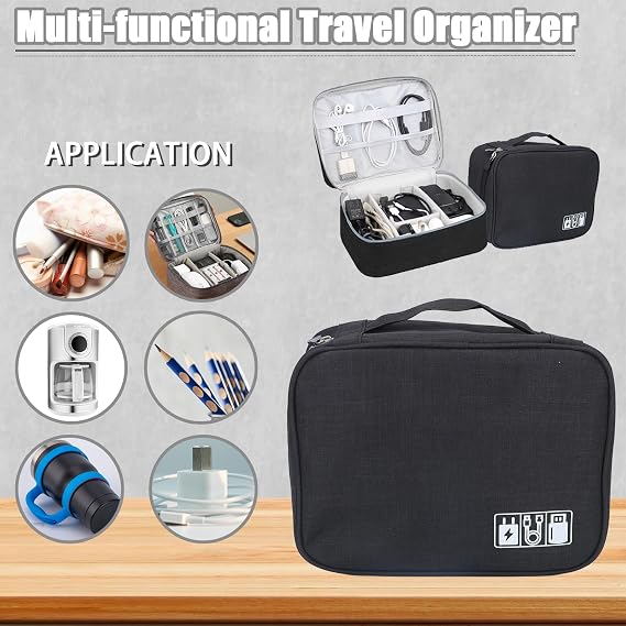 Travel Electronics Organizer, Coffee Maker Travel Bag, Multifunctional Travel Organizer Bag, Waterproof Data Cable Organizer for Cords, Power Banks, Tablets, Handheld Coffee Makers (Black)