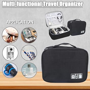 Travel Electronics Organizer, Coffee Maker Travel Bag, Multifunctional Travel Organizer Bag, Waterproof Data Cable Organizer for Cords, Power Banks, Tablets, Handheld Coffee Makers (Black)