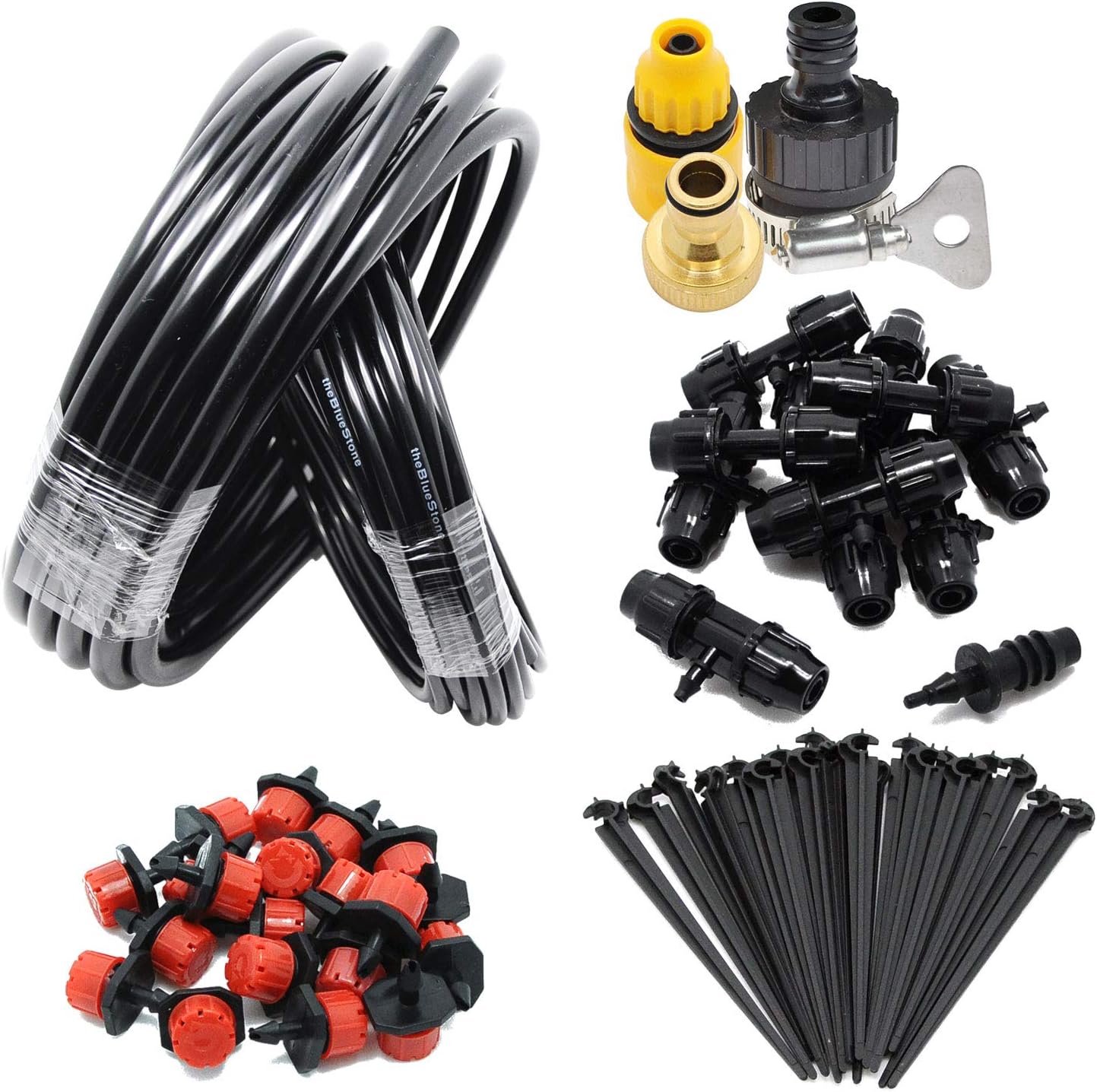 Upgrade DIY 65FT 20-Emitters Sprinkler Drip Irrigation System Kits - 1/2" Main Line with 1/4" Distribution Line - for Garden Greenhouse Backyard Automatic Watering Equipment Accessories