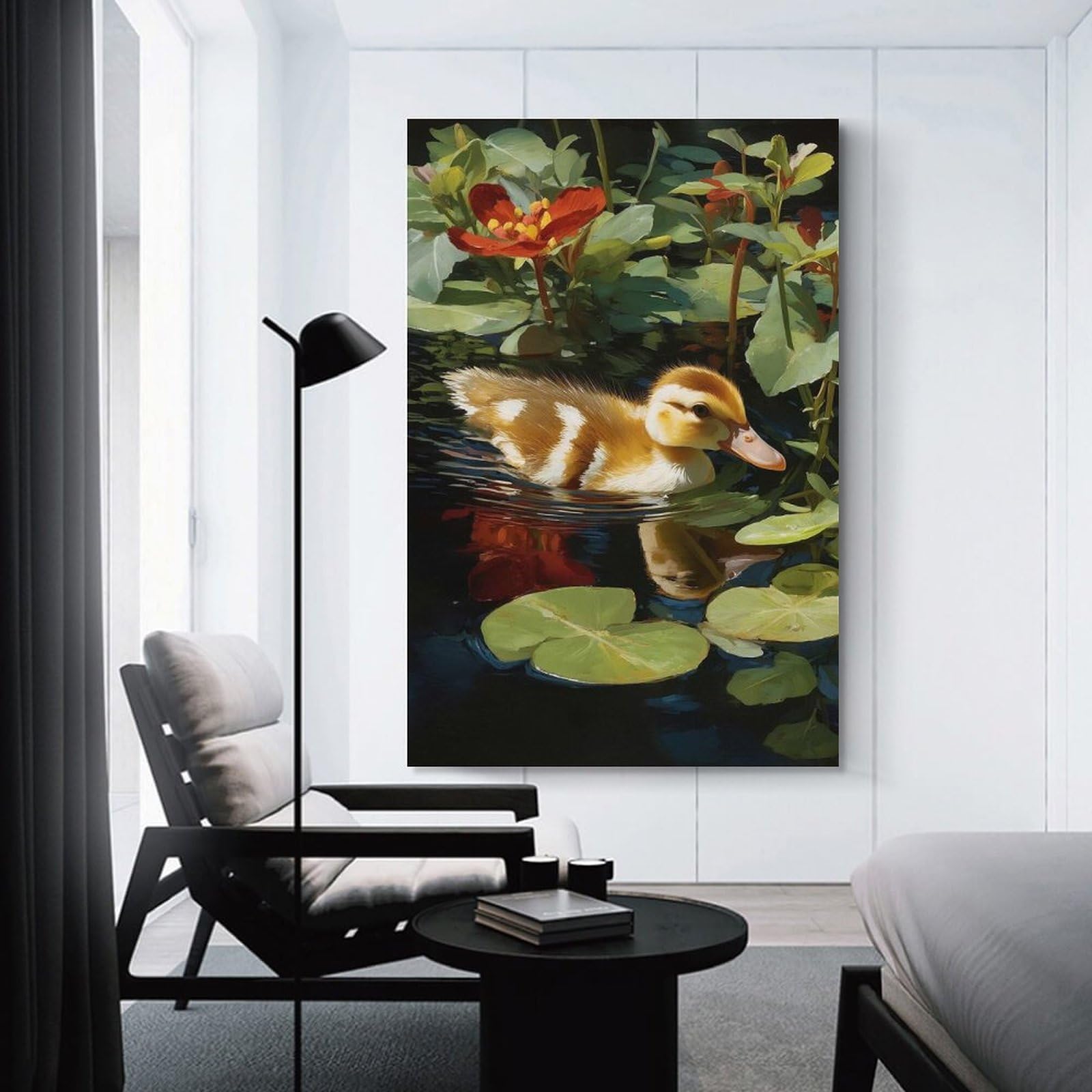 Junmoney Unframe-Style-3 Duckling In Pond With Lily Pads Canvas Wall Decor, 20X30inch(50X75cm), For Wall Displays, Bedrooms Or Room Updates, Wall Decor Suited To Curated Displays