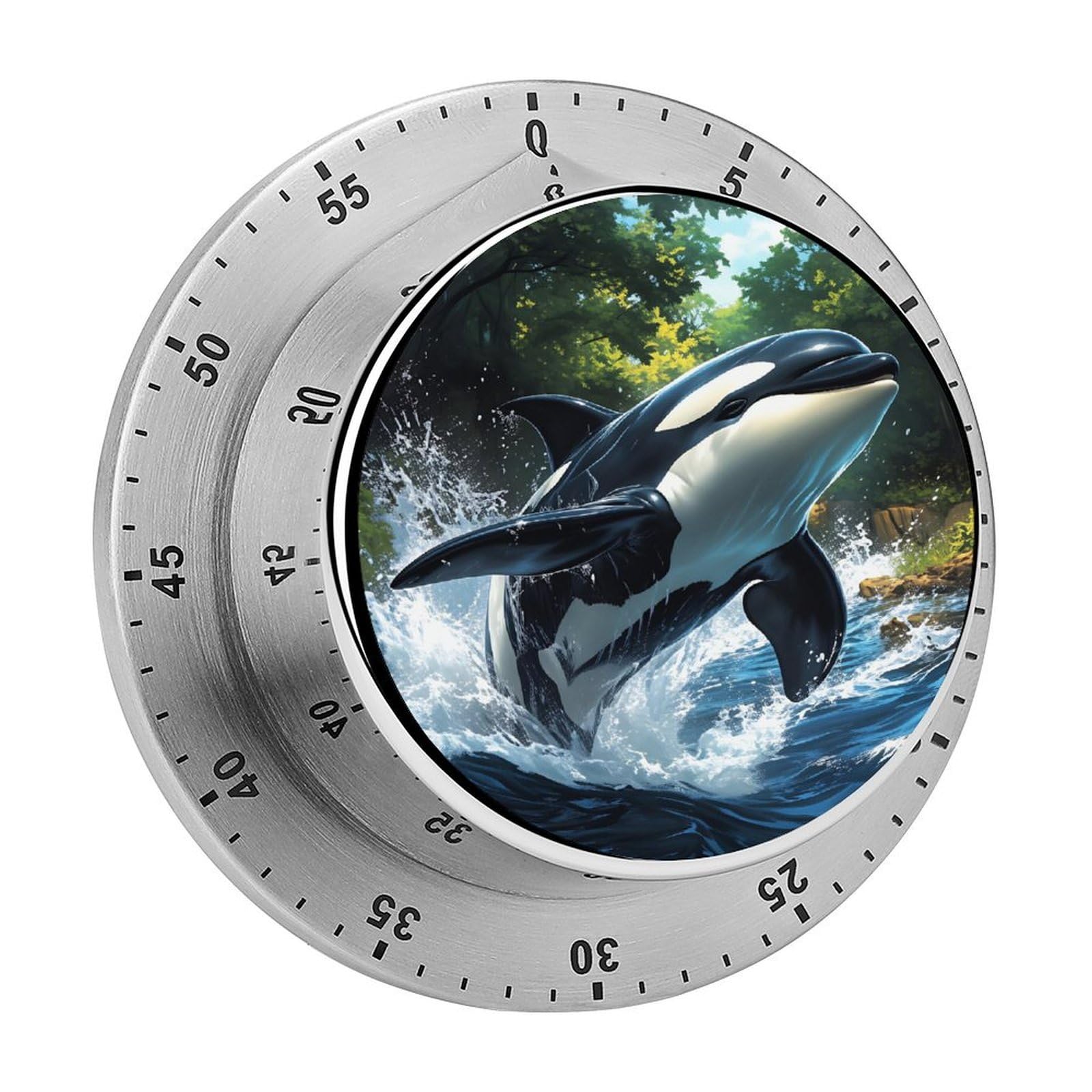 Orca Killer Whale Ocean Wildlife 60 Minute Wind Up Timer,Visual Mechanical Magnetic Timer with Loud Alarm for Kitchen