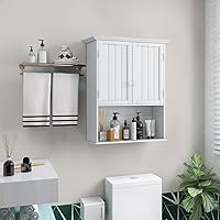 Vista 2 de Giantex Armario de pared de baño, armario de baño montado en la pared con estante ajustable, 2 puertas, gabinete de almacenamiento sobre el inodoro