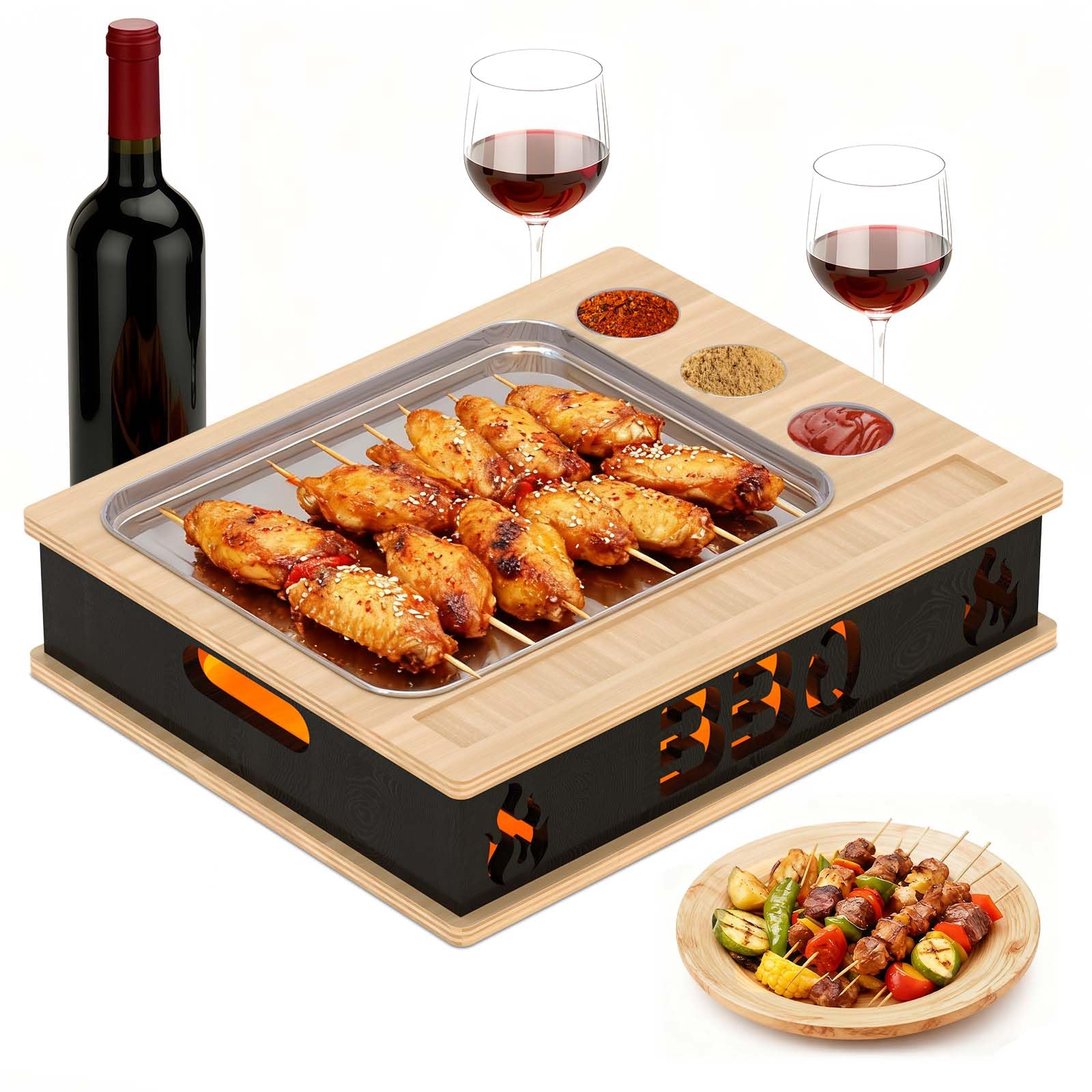 BBQ Warmhalteplatte, Edelstahl Grill Plate Wärmebehälter für Speisen, Grillgut Stövchen, Speisenwärmer Warmhaltebehälter für Grillparty