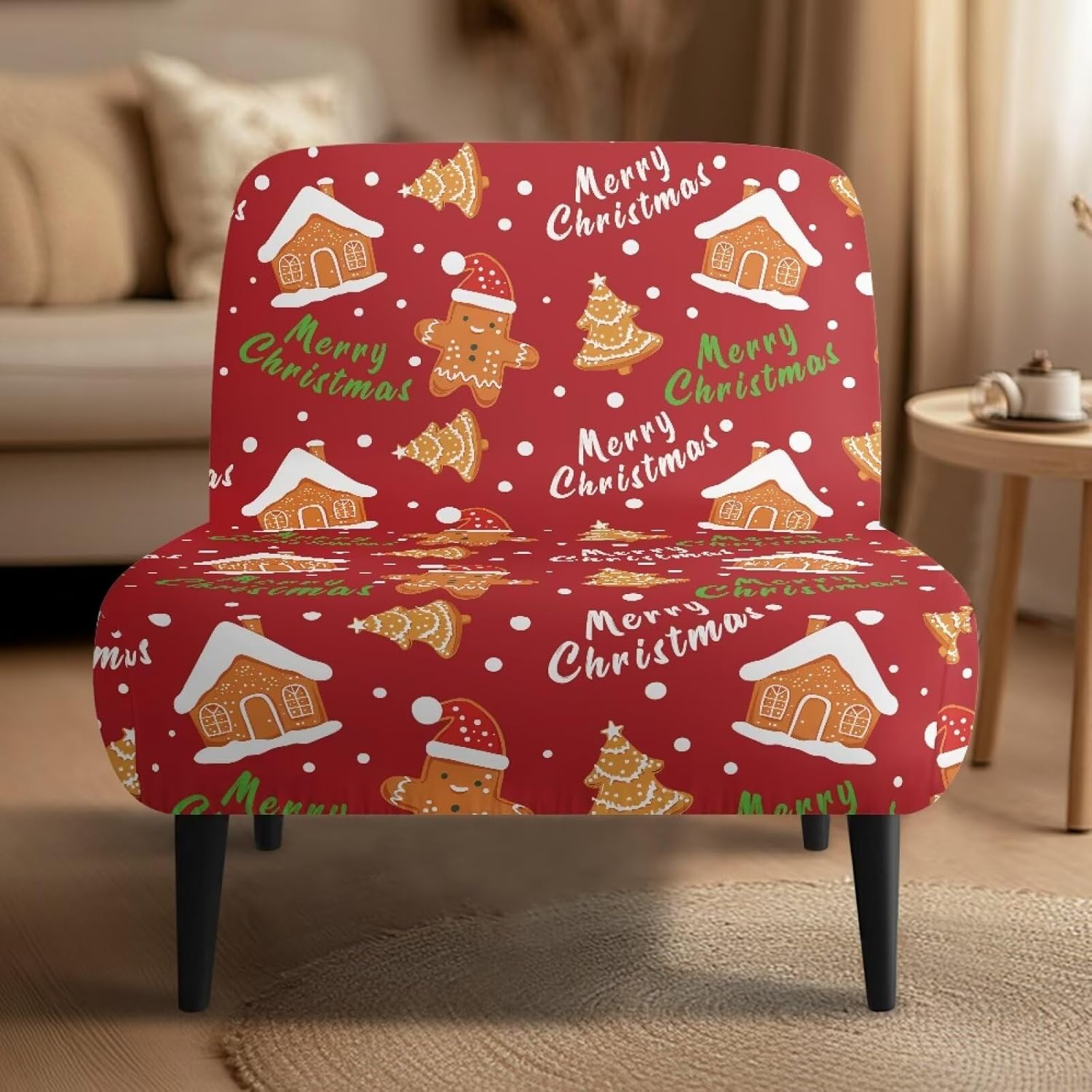 Red Christmas Armless Dining Chair Covers Armless Accent Chair Covers Removable Non-Slip Couch Cover Furniture Protector for Living Dining Room Hotel