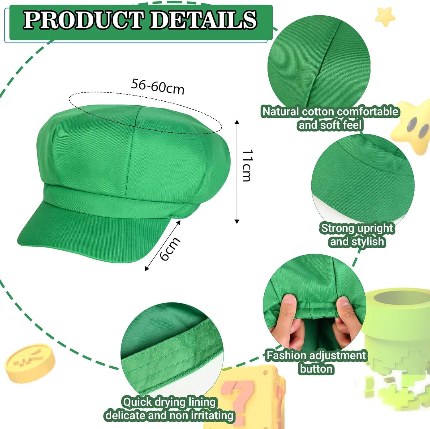 Kavoc Green Hat with Thigh-high Socks Royal Blue Tutu Skirt Suspender Fake Mustache Button Gloves for Halloween Party - Image 2