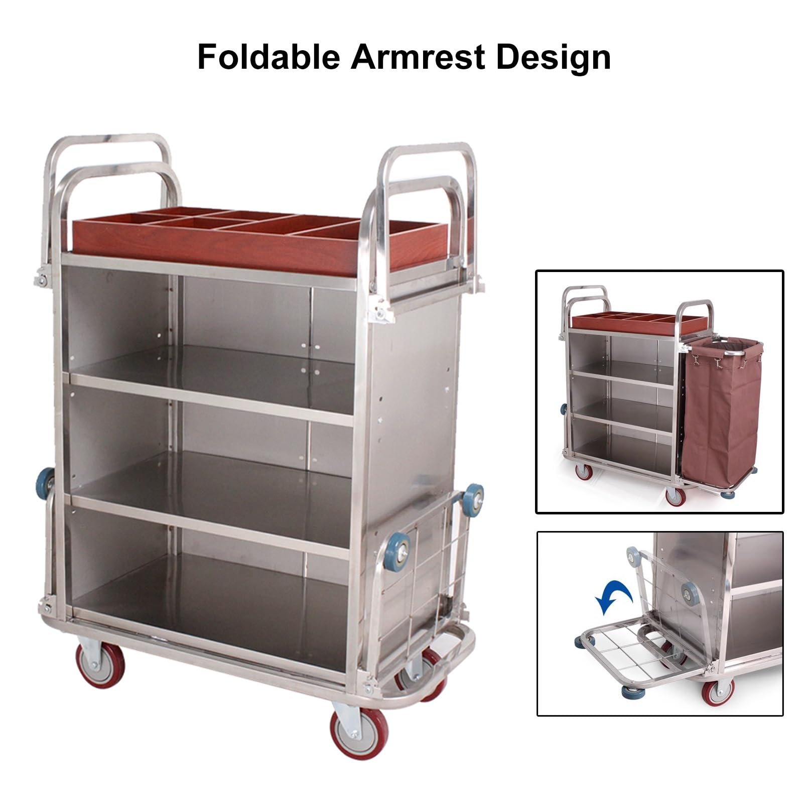 Hotel und Housekeeping-Wagen mit Rädern, Multifunktionaler Gewerblicher Reinigungswagen, Wäschekorbwagen, Abnehmbarer Stoffbeutel, Edelstahlrahmen