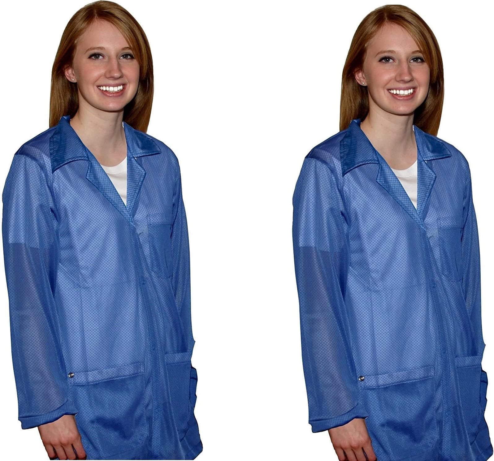 ESD Jacket, Certified Level 3 Protective Lightweight Workwear & High Shielding Anti-Static Lab Coat, Full Sleeve,Snap Cuff ESD Smock, Light Blue - Small (JKCS 8802SPLB)