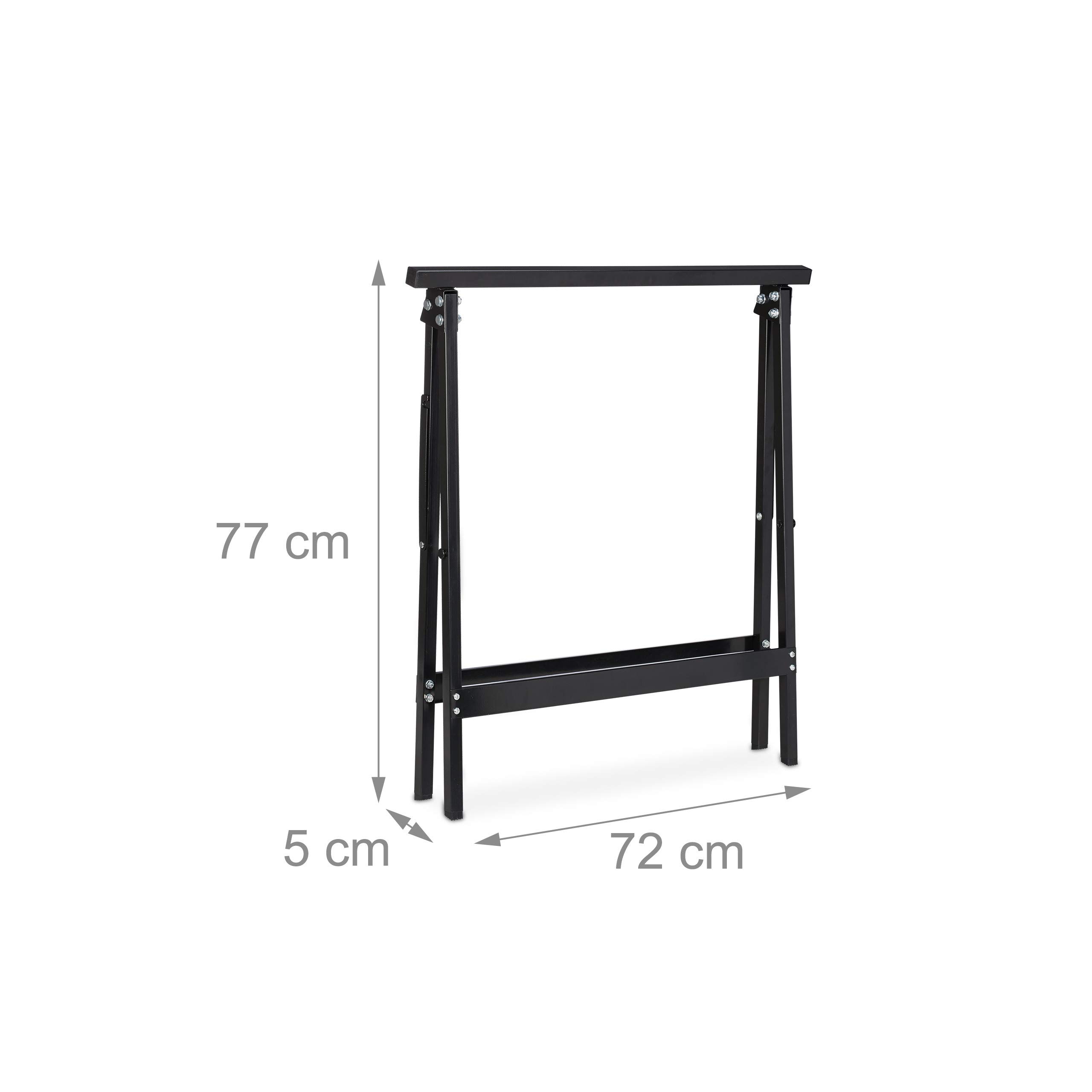 Relaxdays Klappbock, 2er Set, Belastung bis 100 kg, stabiler Gerüstbock, Arbeitshöhe 75 cm, platzsparend, Stahl, schwarz