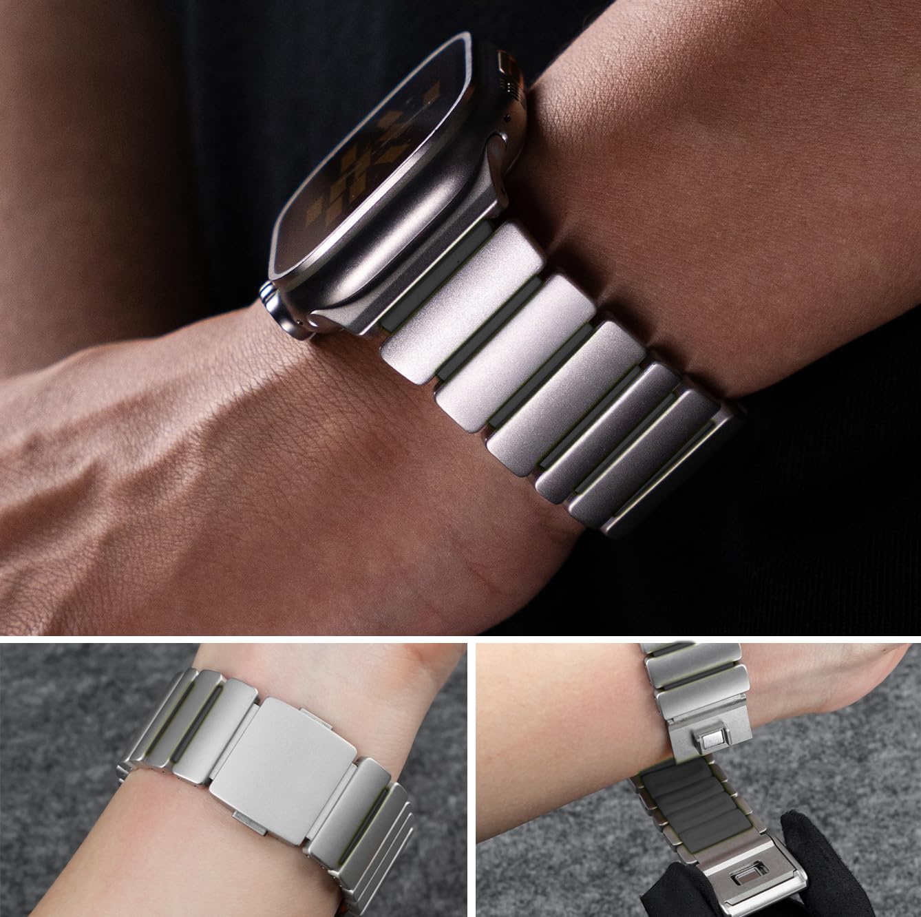 Cinturino Titanio Apple Watch 11/10/9, Ultra 3, SE, Rivestito Silicone, DLC | MaKTech, DLC Antigraffio, Chiusura Magnetica, Bracciale Leggero, per Apple Watch 11/10/9/8/7/6/5/4, Ultra 3/2/1, SE 3/2/1