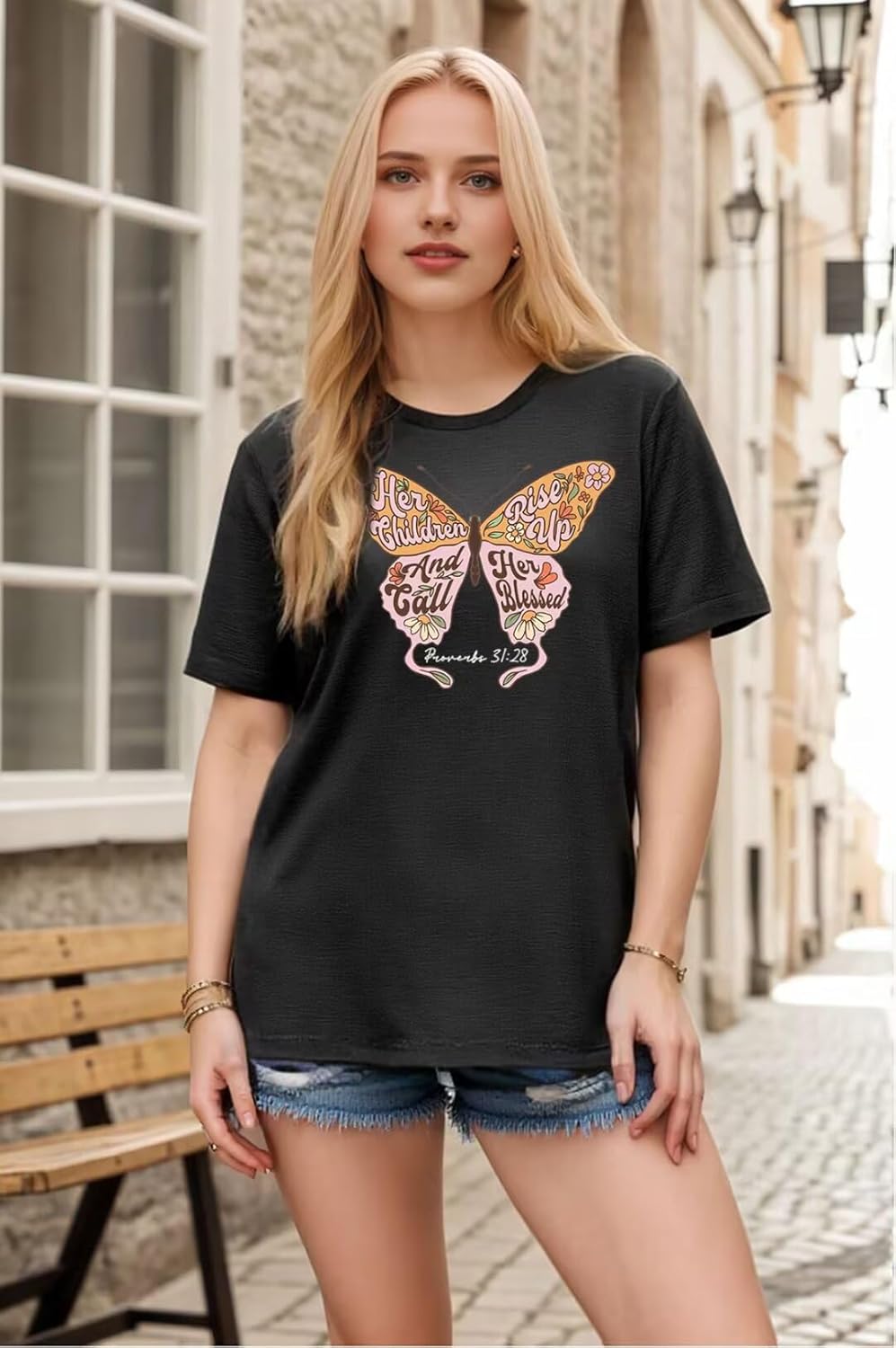 Women Christian T Shirts Vintage Butterfly Graphic Short Sleeve Jesus Tee Tops - Image 5
