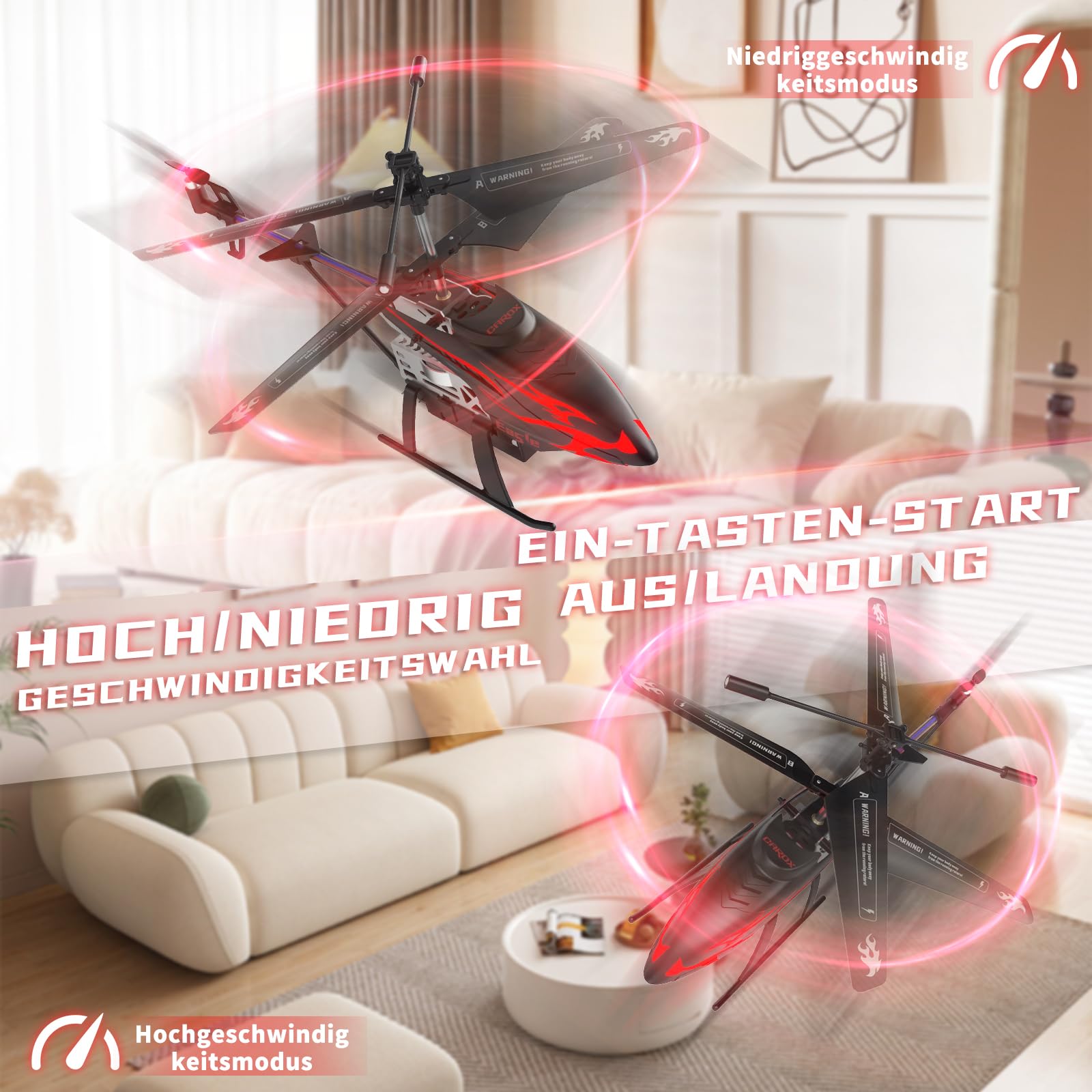 Carox Helicóptero teledirigido para niños, LED, mantenimiento de altitud, 30 minutos de tiempo de
