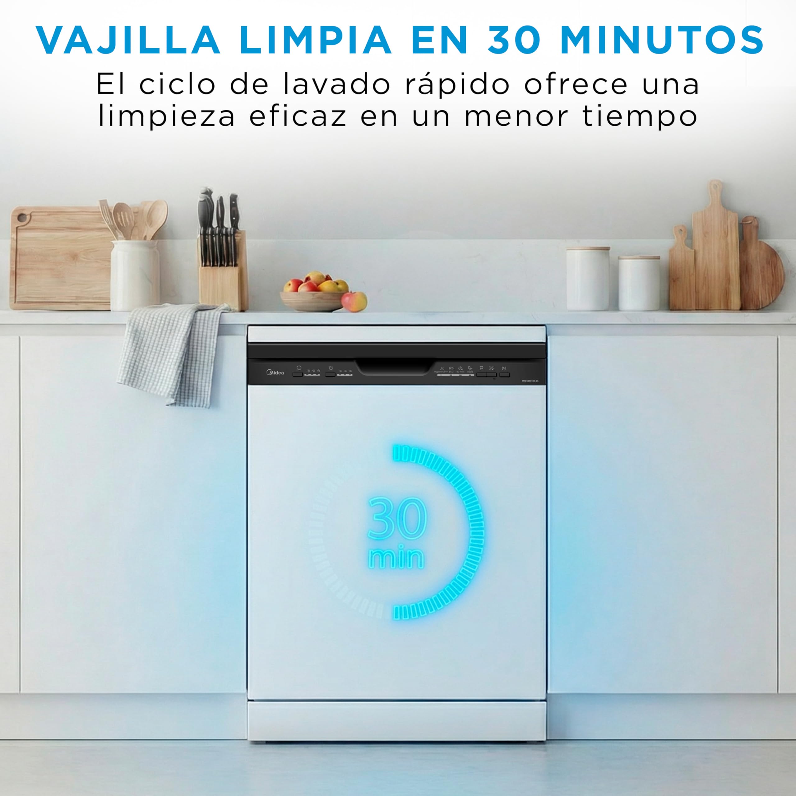Midea Lavavajillas 60 cm+++ Blanco para 12 servicios - Lavaplatos Libre Instalación con 4 Programas de Lavado, Integrable - Filtro Antibacterias, 49 dB, y Función de Media Carga Nuevo Modelo