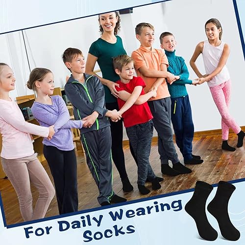 Miniatura 6 de Hanaive 100 pares de calcetines negros unisex de algodón elástico suave y cómodo para niños, calcetines de vestir de baloncesto y fútbol, calcetines