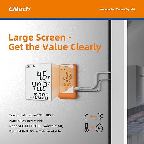 Miniatura 3 de Elitech Registrador de datos digital de temperatura y humedad Termómetro para refrigerador de farmacia, monitor de temperatura para nevera, valor