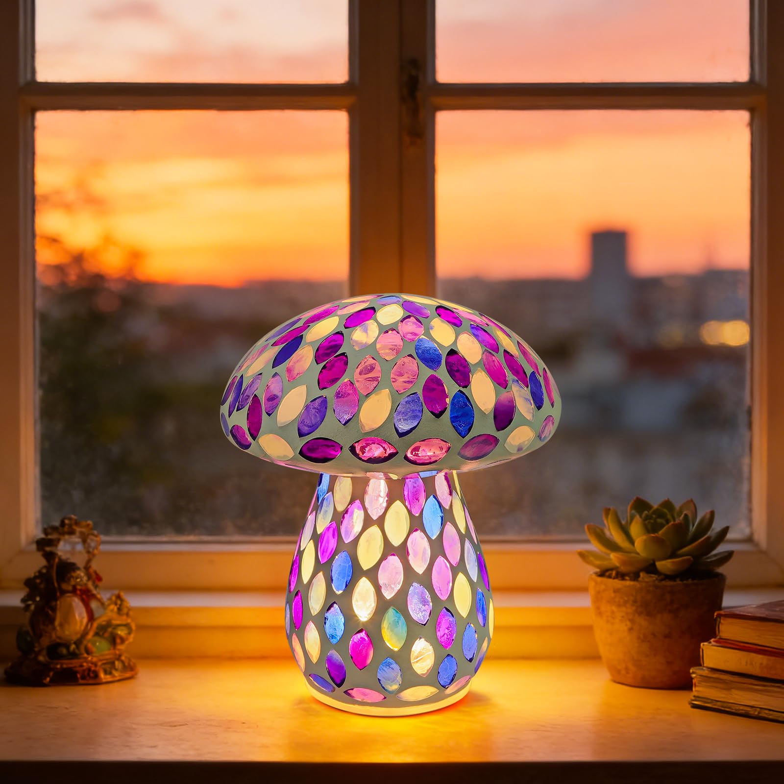 Table Mushroom Lamp for Room Decor: Rechargeable Cordless Glass