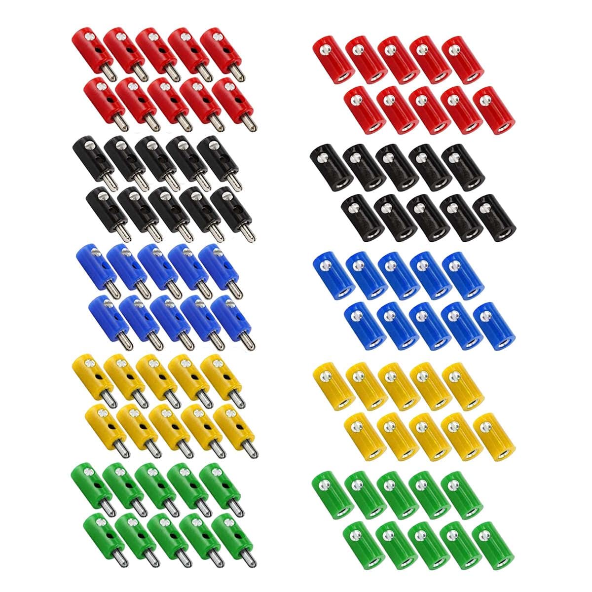 WITTKOWARE Zwergstecker & Zwergkupplungen Sortiment 2,6mm | Modellbahn-Stecker mit Schraubanschluss 16A 60V | H0 Stecker Set Rot Schwarz Blau Gelb Grün 100-teilig