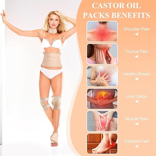 Miniatura 2 de Paquete de 9 unidades de aceite de ricino orgánico para cuello, pecho, hombro, cintura, rodilla y pies, reutilizable, ajustable, a prueba de fugas,