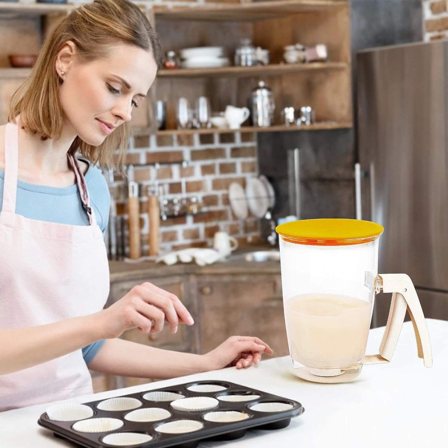 Erogatore Manuale per Pastella con Dosatore Preciso e Coperchio - Dispenser Ideale per Pancake, Crepes e Muffin, in Plastica Resistente, Lavabile in Lavastoviglie, 1L
