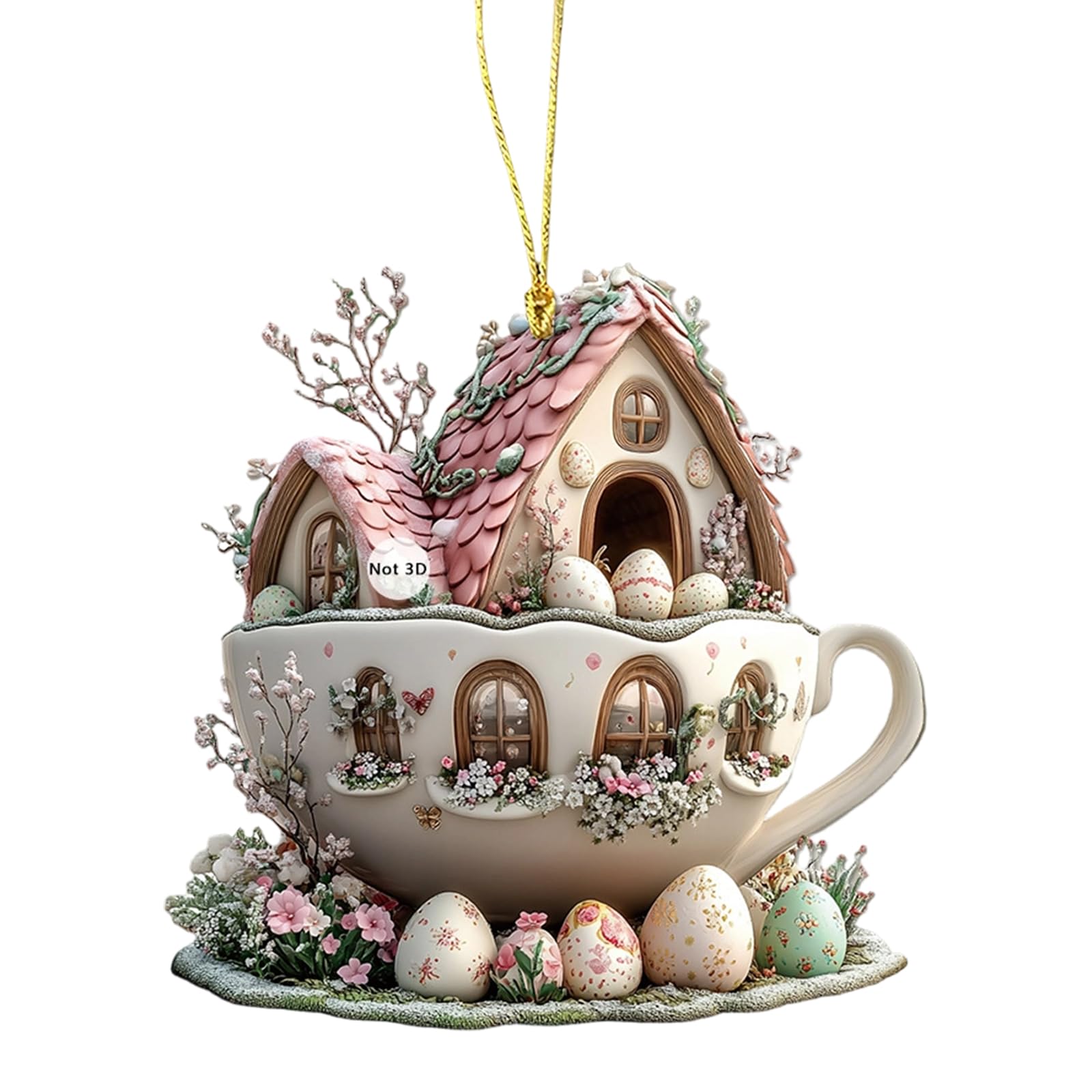 Jkrnejgr B Car Mirrored Decoration With Easter Rabbits Coffee Cup House Acrylic Keychain Pendant For Spring Theme Accessory Flat Ornament Decoration