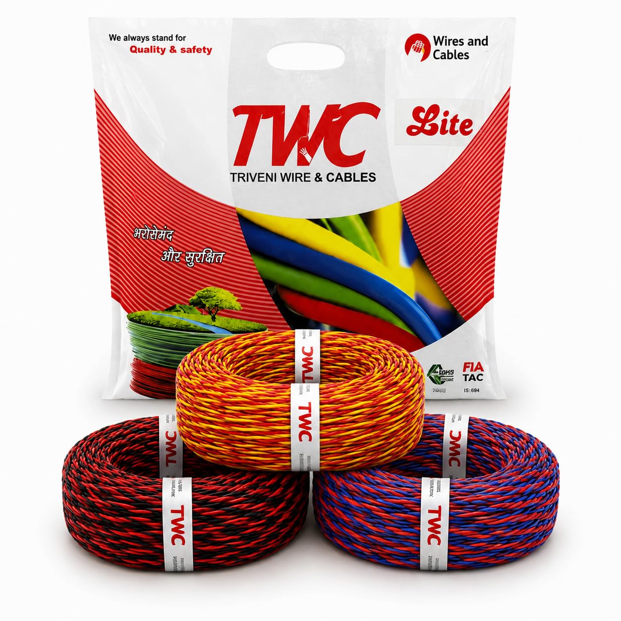 TWC Assorted-F01 14/76-90 METER Lite Core Electrical Wire | Insulated PVC Copper Wire | Cable for Domestic & Industrial Connection Purpose | Flame Resistant-image-17