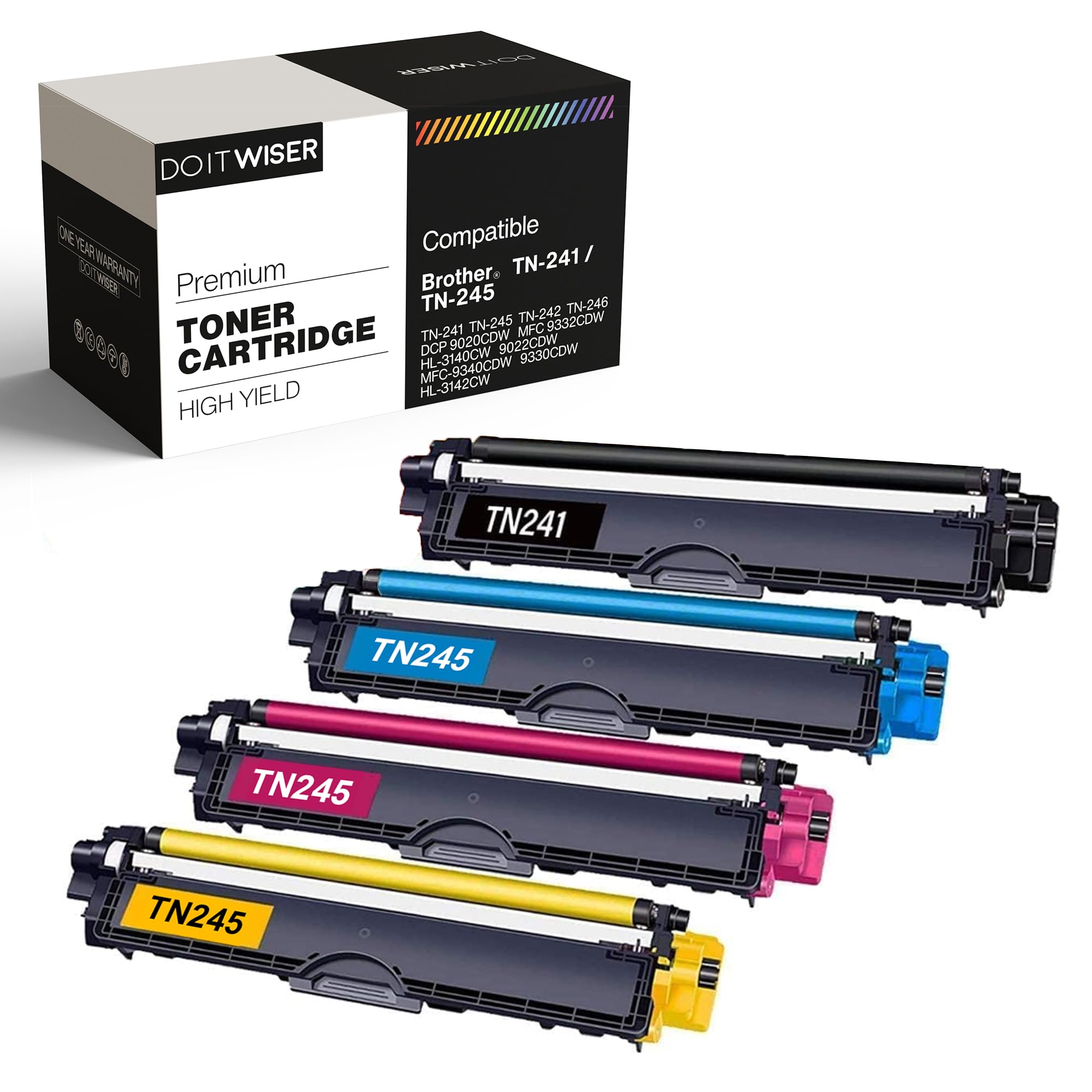 Do it wiser Compatible Toner Cartridge Replacement for Brother TN241 TN245 for DCP-9020CDW DCP-9015CDW HL-3140CW HL-3150CDW HL-3170CDW 9340CDW 9140CDN (Black Cyan Magenta Yellow, 4-Pack)