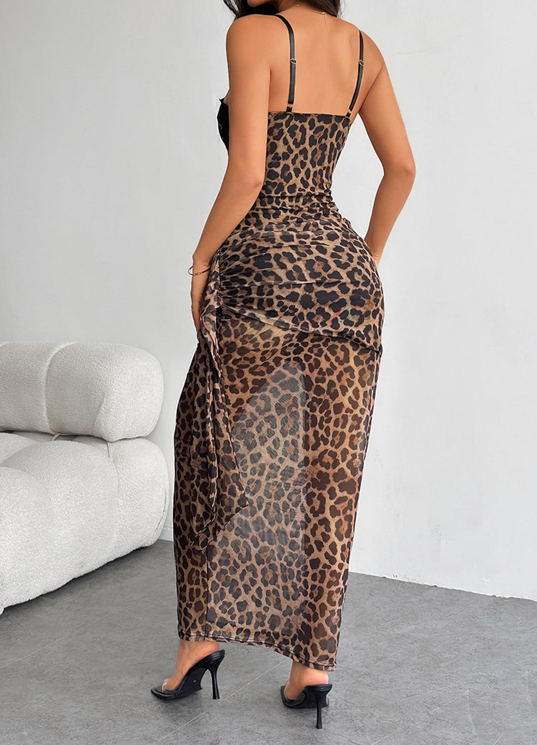 Naimo Damen Spitze Korsett Kleid Sexy Spaghettiträger Minikleider Cocktail Party Rüschen Bodycon Kurz Kleid