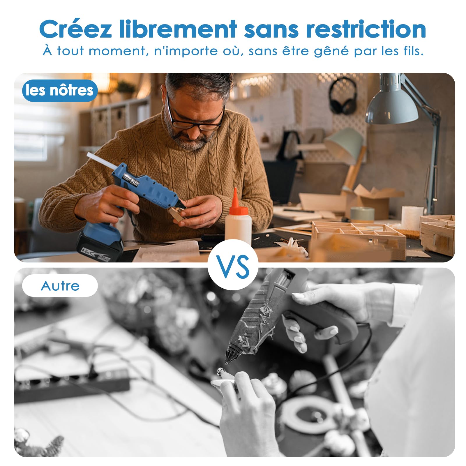 Pistolet à Colle Chaude sans fil 100W, Pistolet a Colle Chaude Compatible Avec Makita 18V et Bâtons de Colle, Pour le Bricolage, L'art, Bâtons de 11 mm (Outil Nu, Sans Batterie, Sans Chargeur)