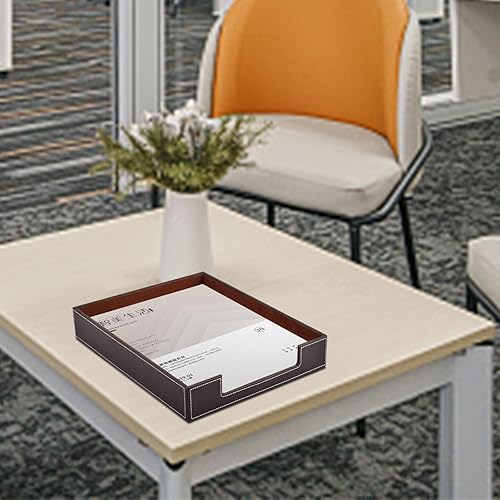 Miniatura 4 de Bandeja apilable de piel sintética de 1 capa para documentos de oficina, bandeja de papel para cartas, soporte organizador de documentos (café)